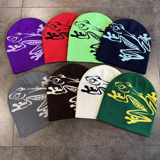 Tree Frog Print Beanie Men Women, Stretchy Knit Skull Cap