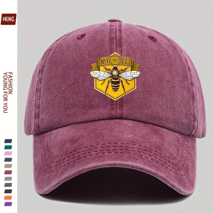 Retro Bee Patterned Printed Baseball Cap
