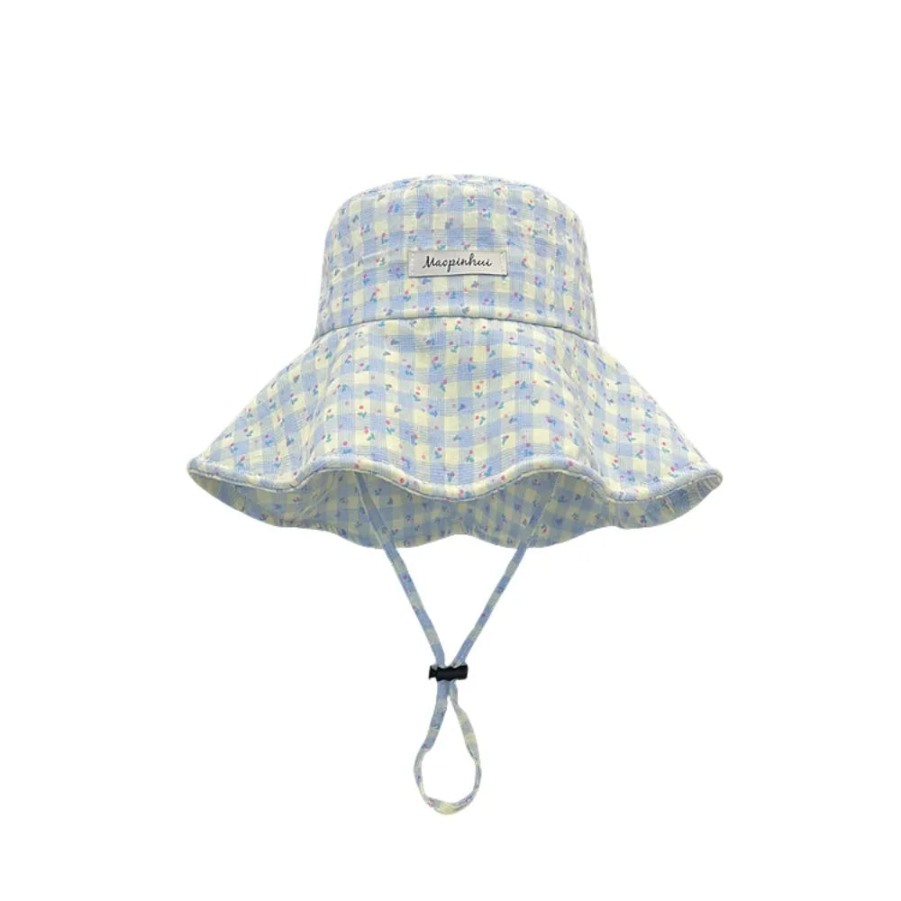 New Floral Plaid Fisherman Hat Large Brim Adjustable Sunshade Hat