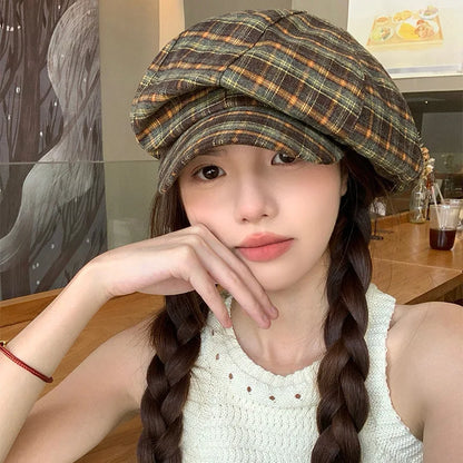 Women's Four Seasons Retro Beret Checkered Octagonal Hat