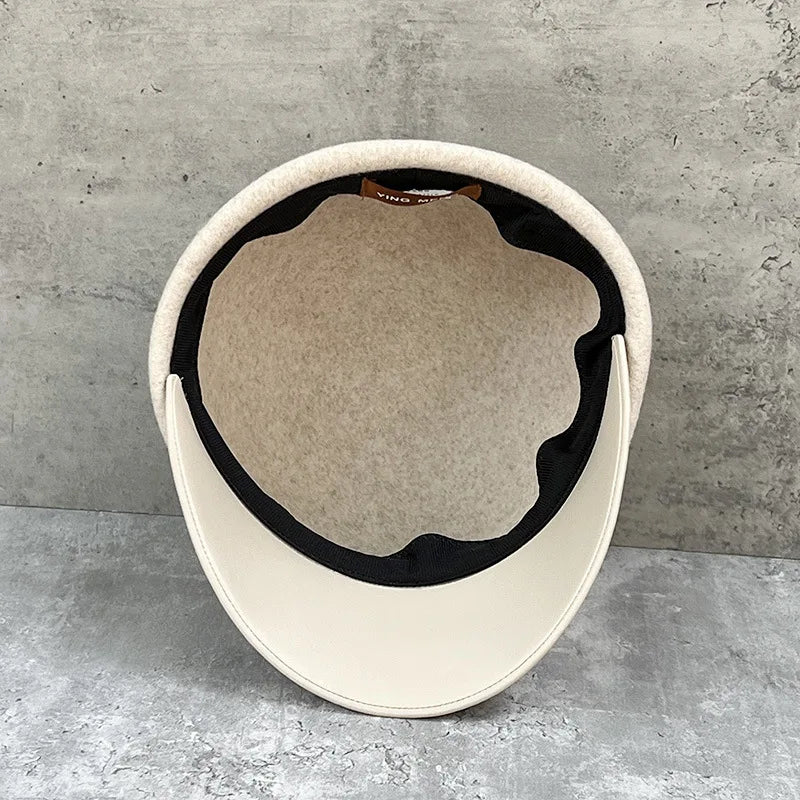 Gentle Beige Wool Equestrian Hat Female Autumn Winter