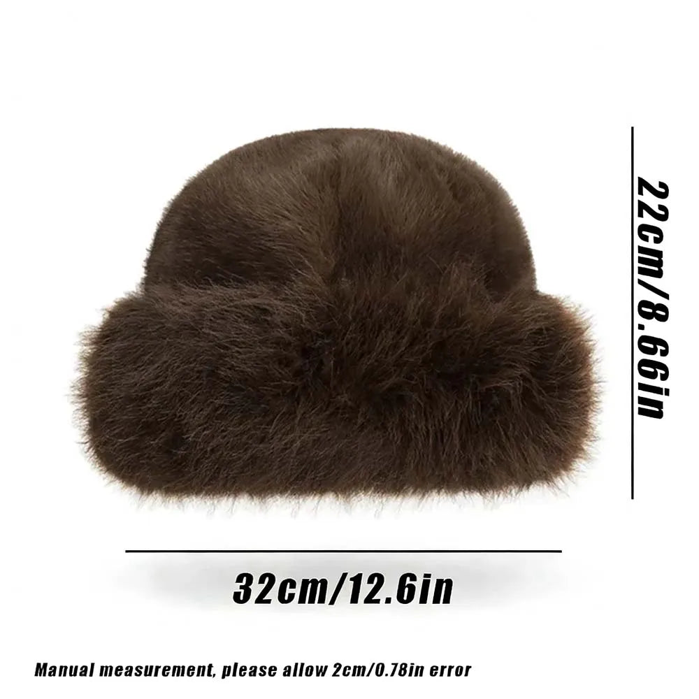 Solid Color Bucket Hat Thick Coldproof Faux Fur Basin Hats Soft Plush Fisherman Cap