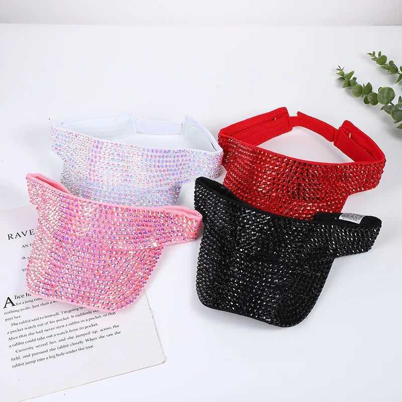 Rhinestone Empty Top Cap Casual Women Sun Visor