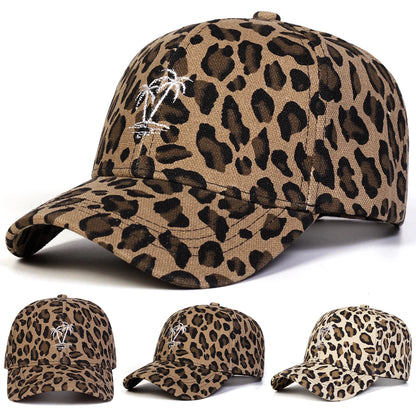 Unisex Coconut Tree Embroidery Leopard Print Baseball Caps