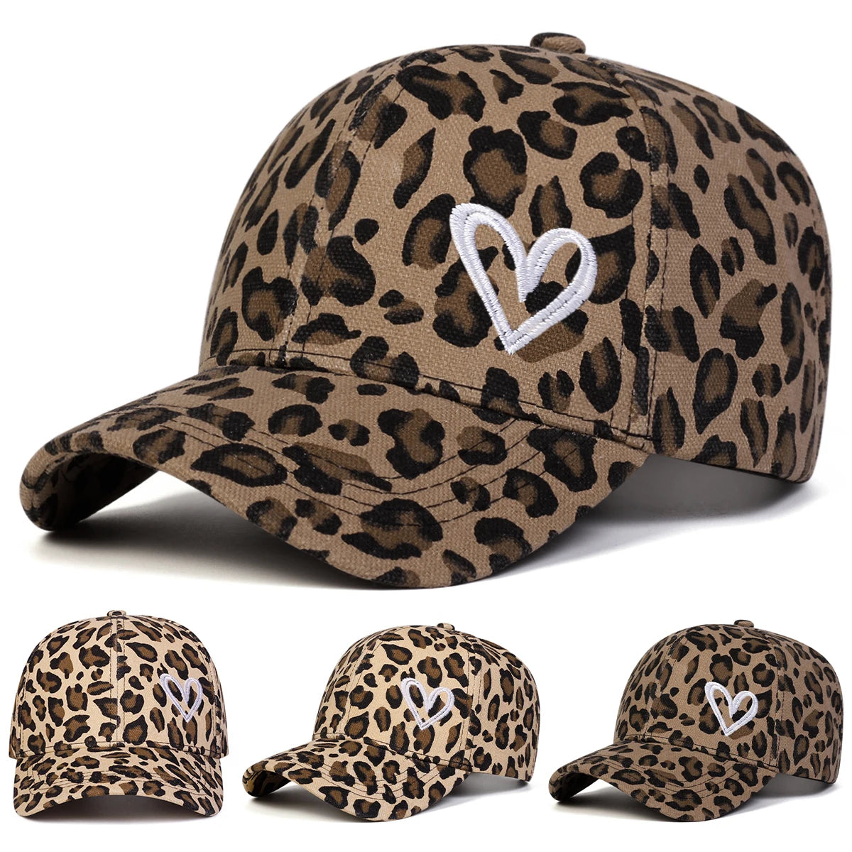 Unisex Love Embroidery Leopard Print Baseball Caps