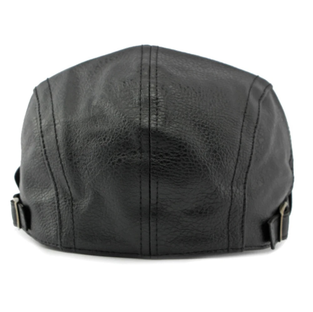 PU Leather Beret Cap Men Black White Coffee Ivy Flat Cap