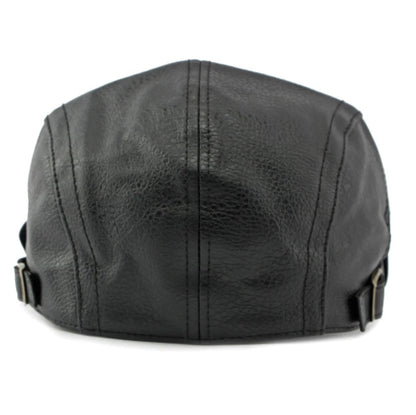 PU Leather Beret Cap Men Black White Coffee Ivy Flat Cap