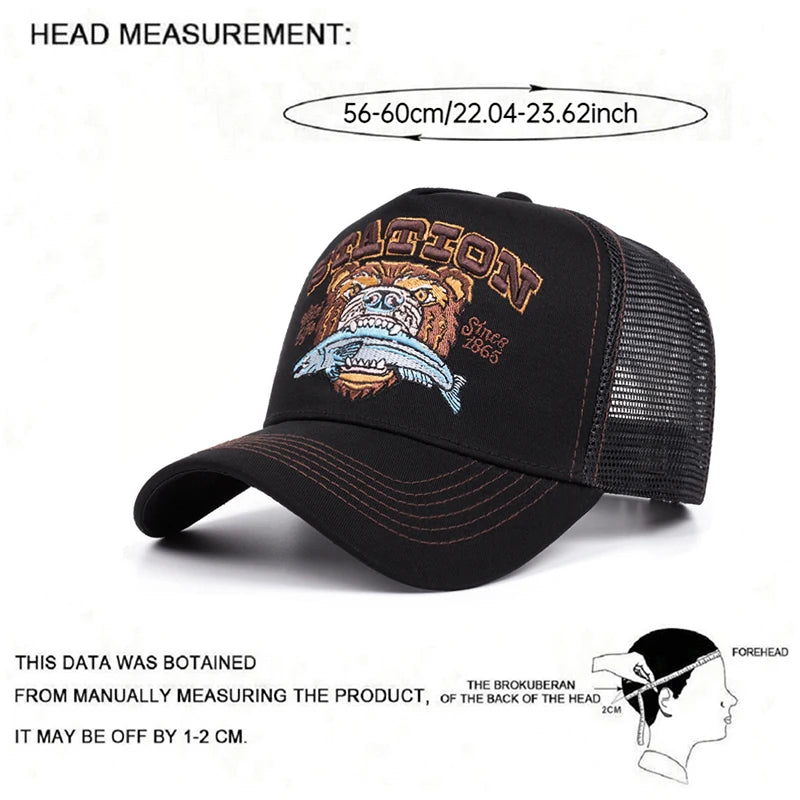 Fashion Bear Eating Fish Truck Hat Men's Trendy Street Hat Women's Baseball Hat