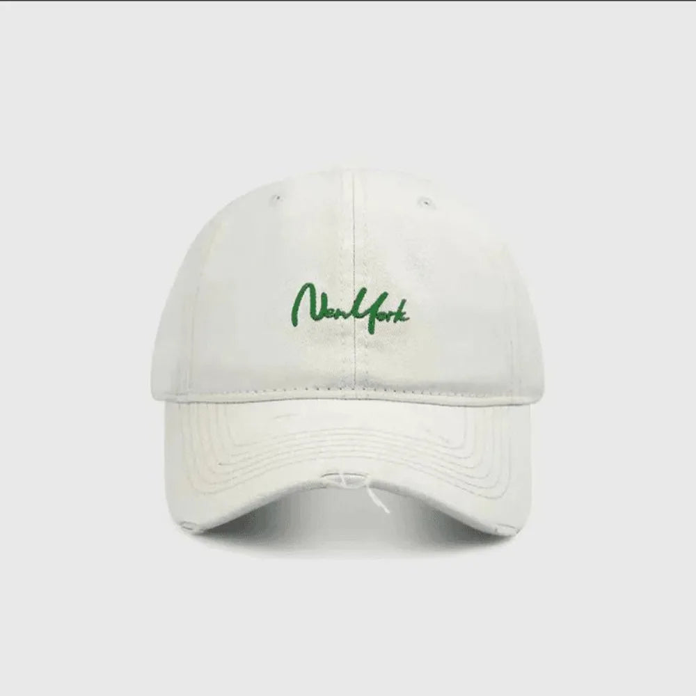 Adjustable New York Baseball Cap Cursive Embroidery Deep Crown Dad Hat
