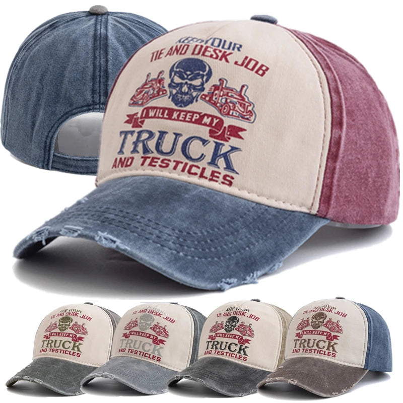 Unisex Washed Cotton Cap Skull Print Distressed Baseball Cap Men Women