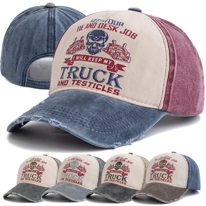 Unisex Washed Cotton Cap Skull Print Distressed Baseball Cap Men Women