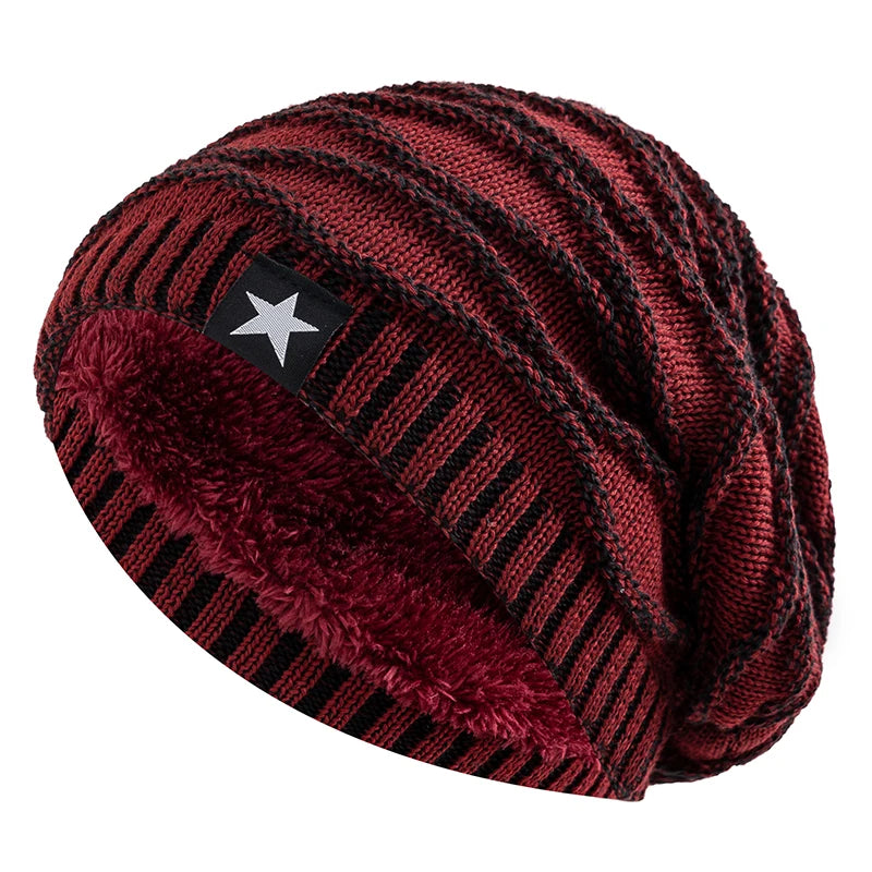 New Unisex Slouchy Winter Hats Add Fur Lined For Men And Women, Decor Five - Pointed Star