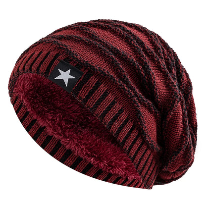 New Unisex Slouchy Winter Hats Add Fur Lined For Men And Women, Decor Five - Pointed Star