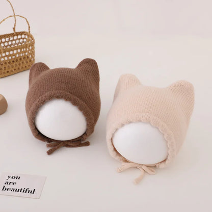 Autumn Winter Solid Color Knitted Warm Earmuffs Beanie Toddler Outdoor Windproof Cap
