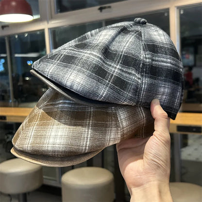 Autumn And Winter Japanese Plaid Warm Forward Hat