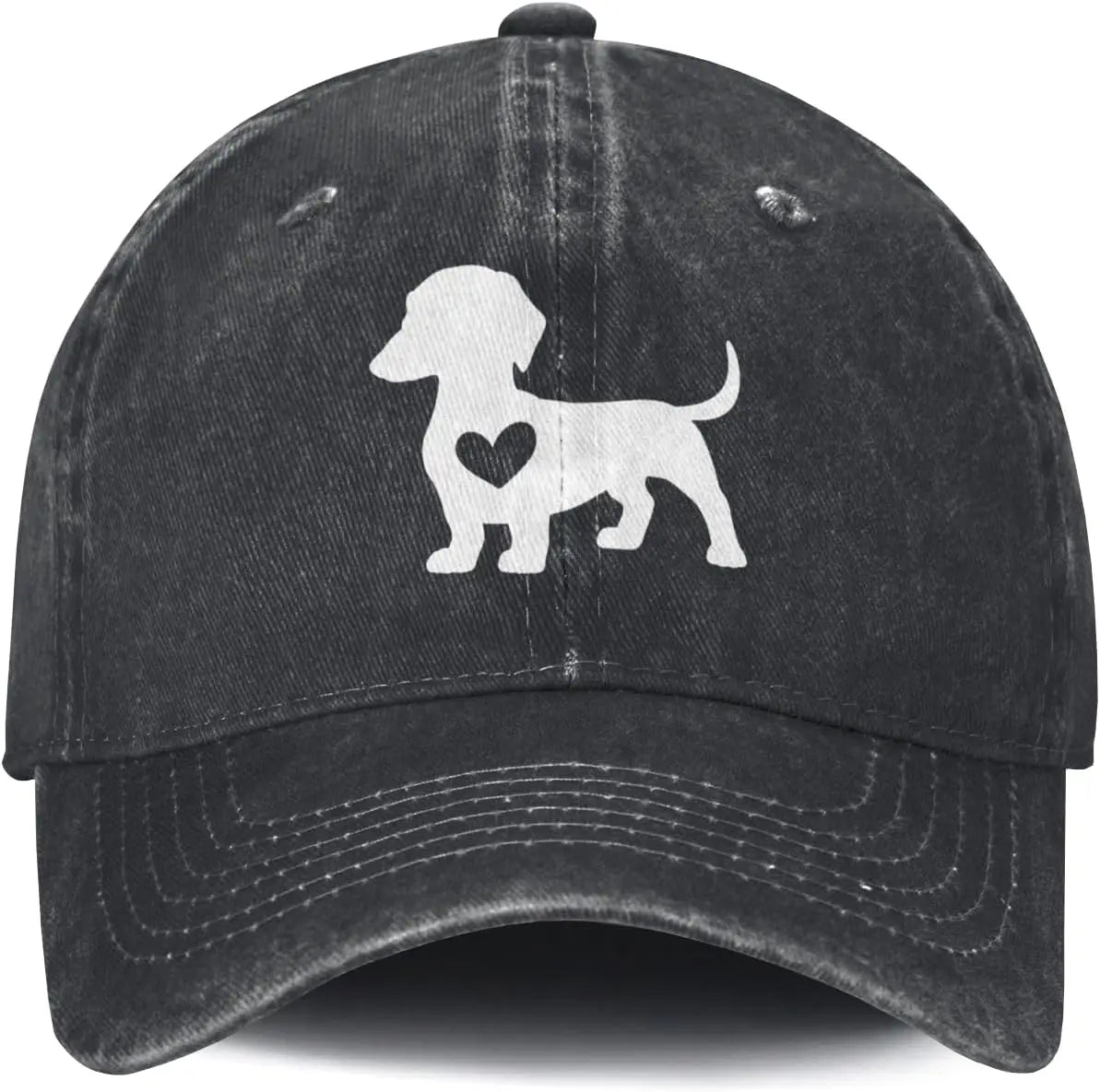 Dachshund Heart Print Baseball Cap Dog Lover Distressed Washed Outdoor Casual Cap