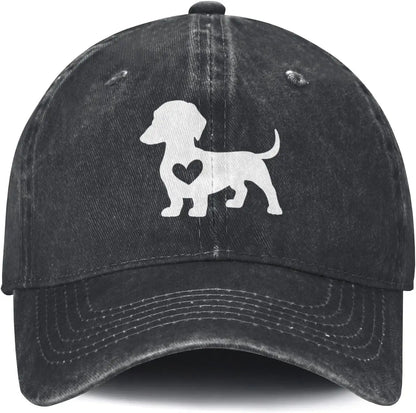 Dachshund Heart Print Baseball Cap Dog Lover Distressed Washed Outdoor Casual Cap