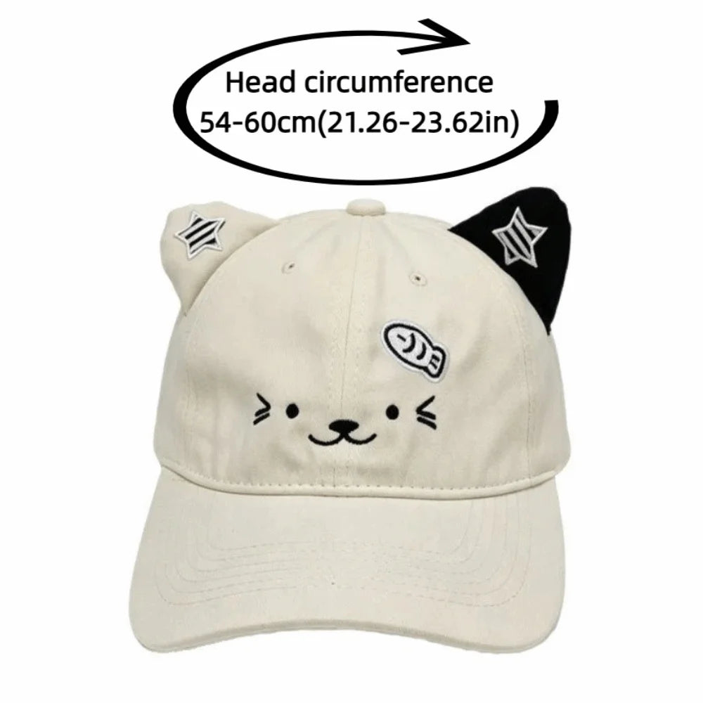 Cute Cat Ears Baseball Cap Thin Breathable Sun Hat UV Protection Adjustable Duckbill Cap Women Spring Summer