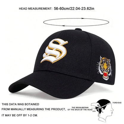 Unisex S Letter Side Tiger Embroidery Baseball Caps