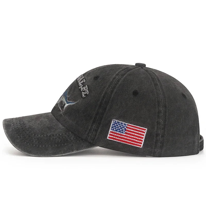 Shark Graphic And American Flag Embroidery Men Women Adjustable Soft Top Baseball Cap