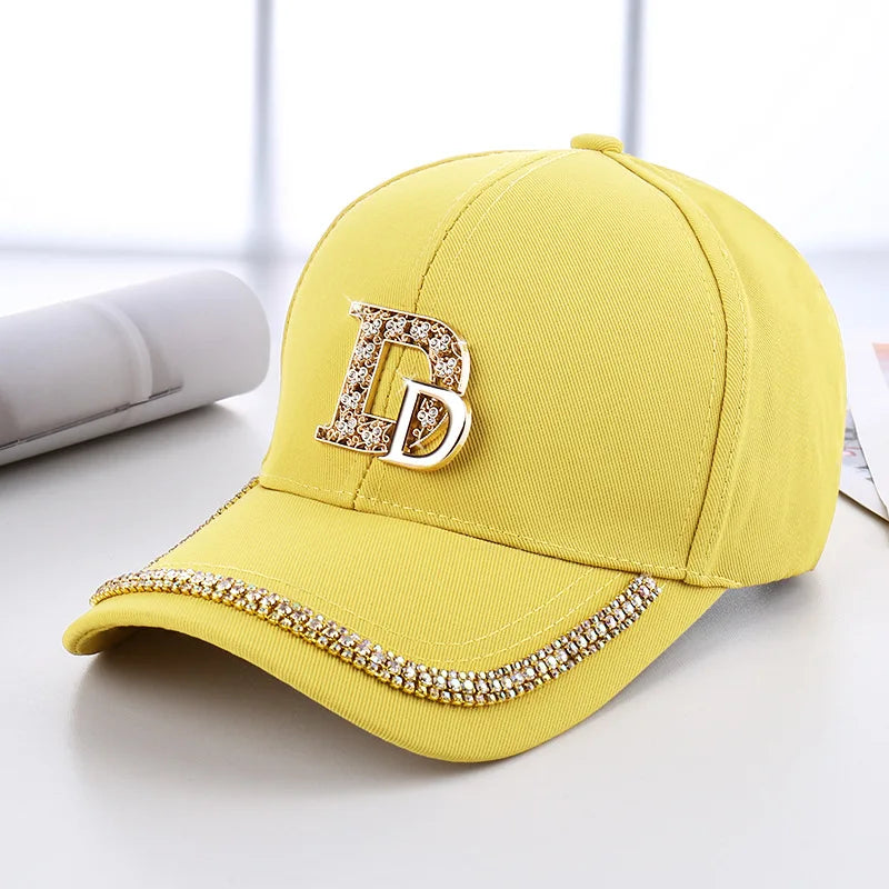 Fashion Diamond D Letter Baseball Cap For Women Summer
