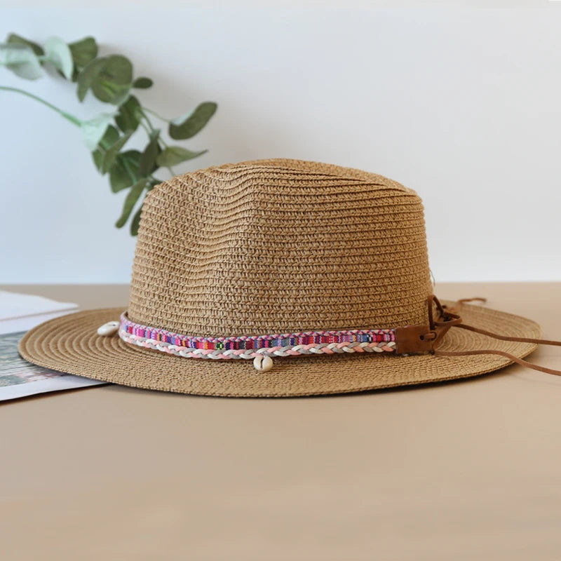 Women Men Wide Brim Straw Panama Hat