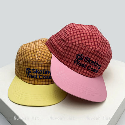 Korean Plaid Letters Embroidery Baseball Cap Unisex