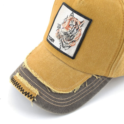 Vintage Denim Baseball Cap With Embroidery Tiger Patch Men