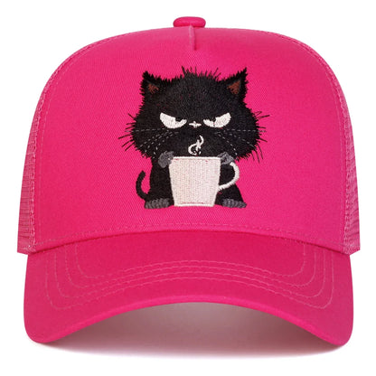 Unisex Black Cat Embroidery Baseball Net Caps Spring and Summer