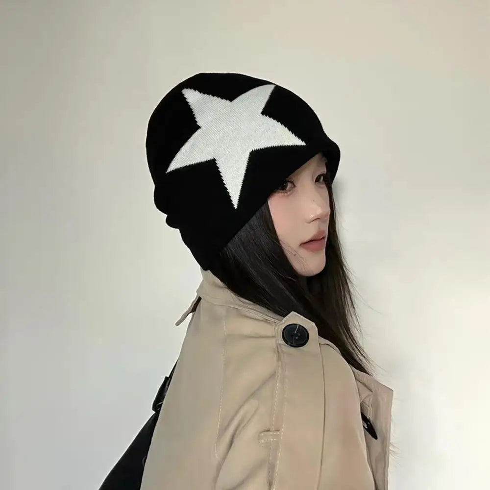 Winter Autumn Warm Beanies Vintage Y2K Star Pattern Skullcap Skiing Hat