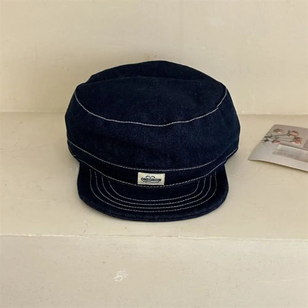 New Blue Denim Baseball Cap Soft Top Short Brim Flat Top Hats
