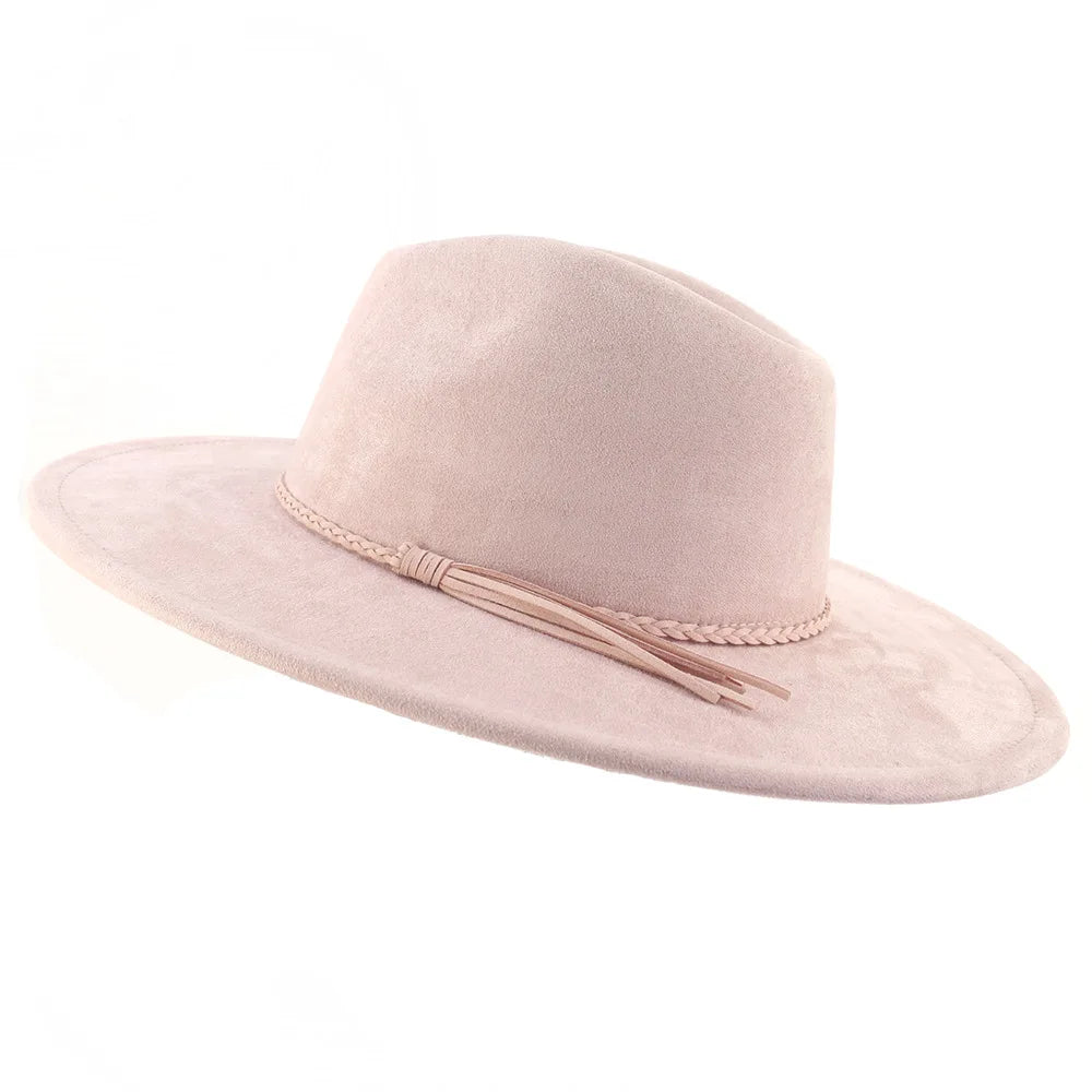 Suede Top Hat 9.5cm Wide Brim Fedora Hat Men Women