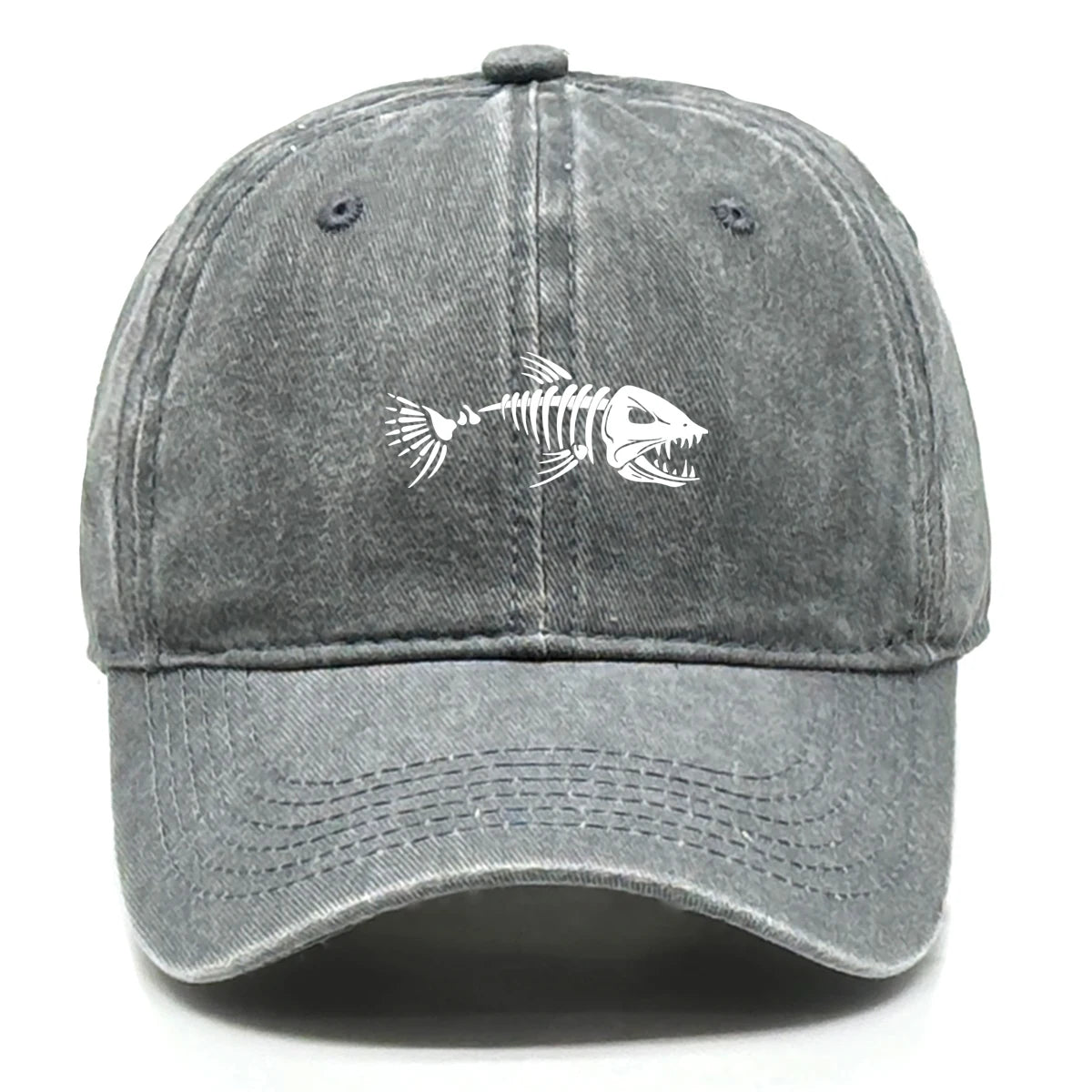 White Fish Bones Print Adjustable Retro Baseball Cap Woman's