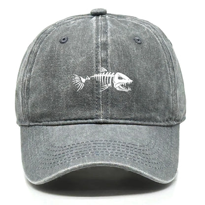 White Fish Bones Print Adjustable Retro Baseball Cap Woman's