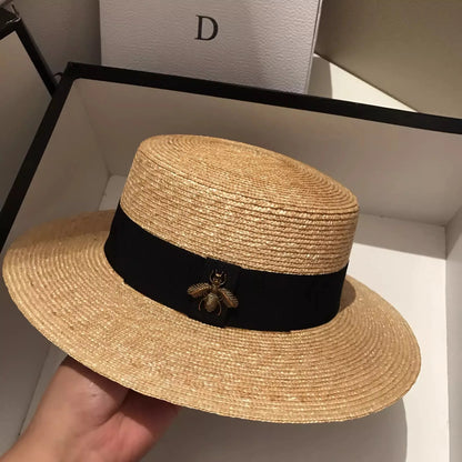 Straw Square Ribbon Straw Hat Beach Travel Sun Protection Flat Hat