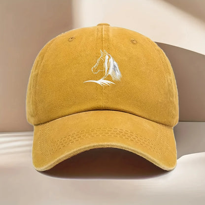 Women's Horse Print Baseball Cap, Elegant Horse Head Design, Durable Textile Fabric