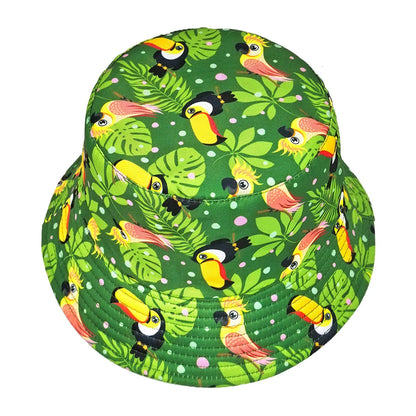 Green Leaf and Bird Pattern Bucket Hats Women Men