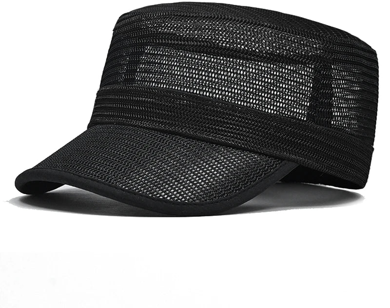 Dad Summer 100% Mesh Sun Caps Male Army Flat Cap Women Cool Cadet Hat Big Bone Men