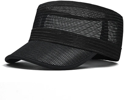 Dad Summer 100% Mesh Sun Caps Male Army Flat Cap Women Cool Cadet Hat Big Bone Men