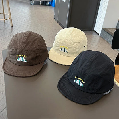 Japanese Short Brim Embroidery Baseball Cap For Women Men