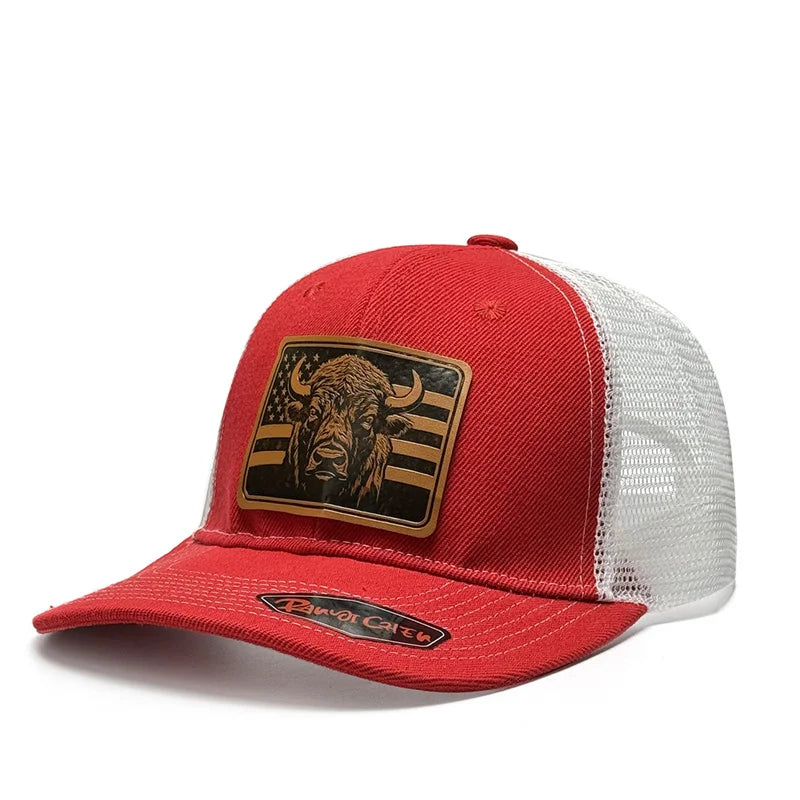 Bison Flag Leather Patch Baseball Cap for Men
