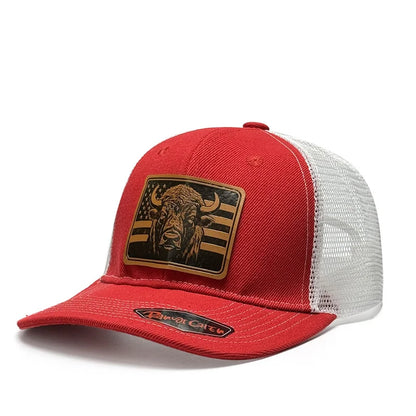 Bison Flag Leather Patch Baseball Cap for Men