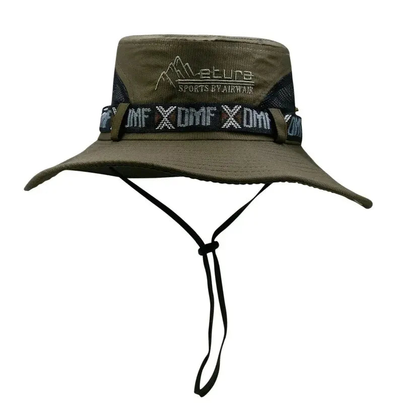 Summer Men Bucket Hat Outdoor UV Protection Wide Brim Panama Safari Hunting Hiking Hat