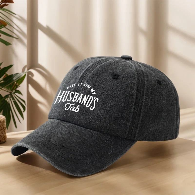 Vintage Washed Cap with "Husband'S" Letter Print