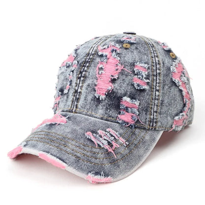 Retro Washed Denim Ripped Color Baseball Cap