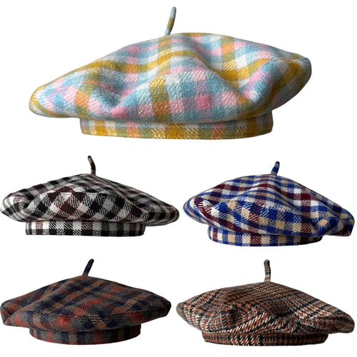 Autumn Winter British Color Plaid Flying Saucer Hat