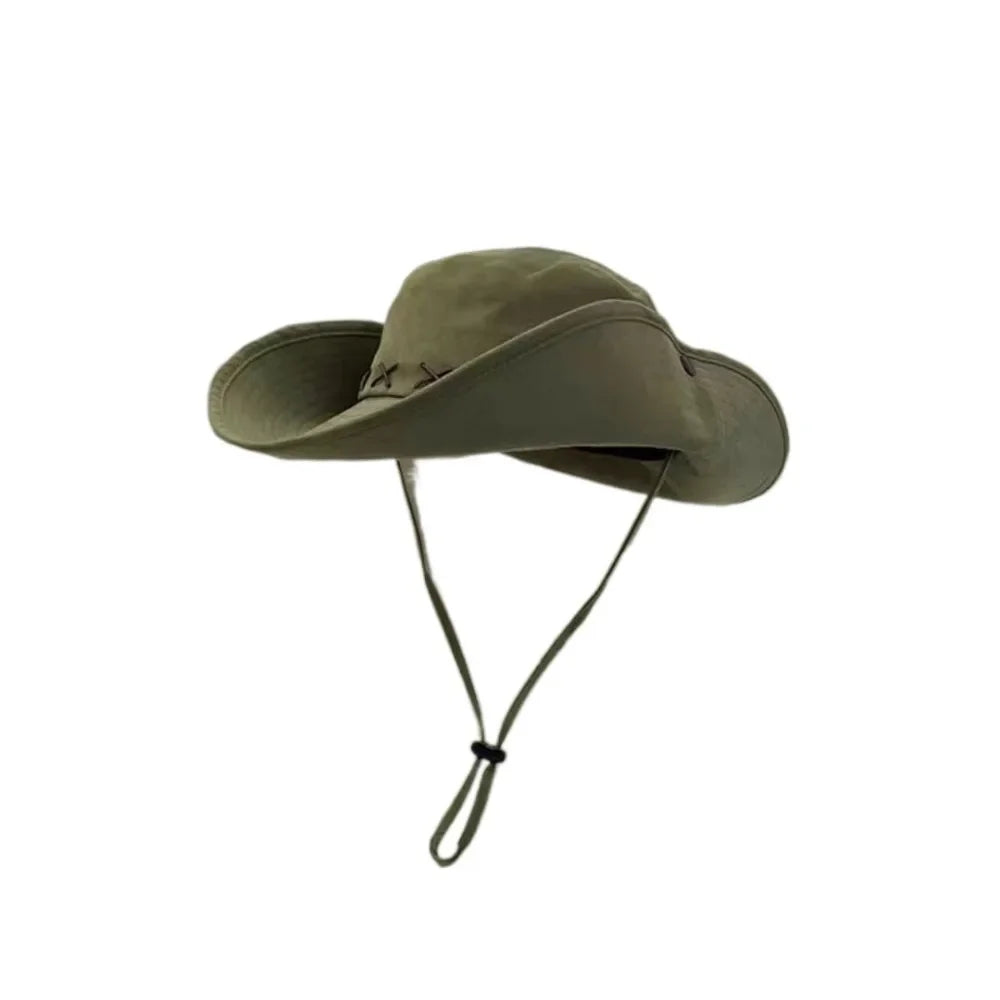 Breathable Western Cowboy Hat Solid Color Adjustable Wide Brim Sun Hat