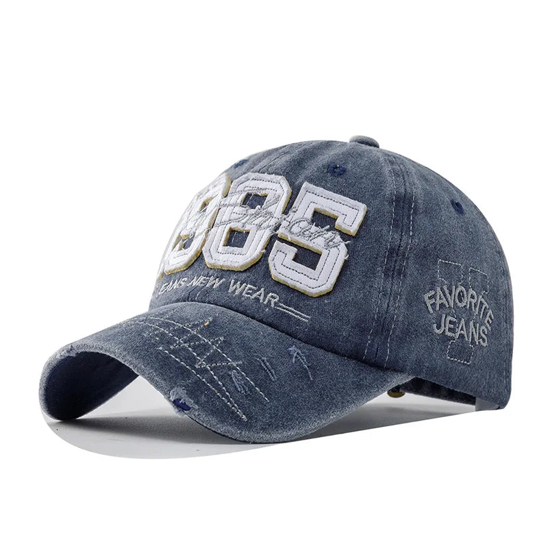 1985 Embroidery Ripped Baseball Cap Washed Distressed Patch Adjustable