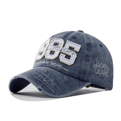 1985 Embroidery Ripped Baseball Cap Washed Distressed Patch Adjustable