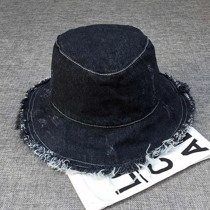 Soft Retro Denim Bucket Hats Sunshade Wide-Brimmed Shabby Fisherman Hat